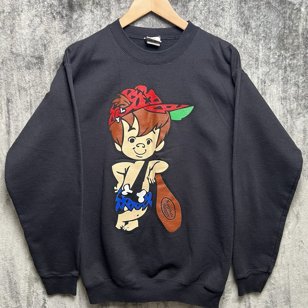 Vintage Booger Kids Flintstone Pullover Sweatshirt Size Small Black Crewneck